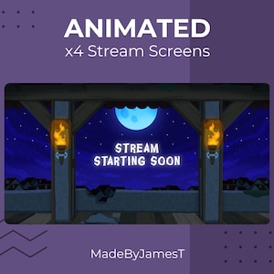 Animated Kingdom Village at Night - Twitch Overlay - Stream Overlay - Twitch - Starting Soon Screen - Starting Soon - Twitch Screens
