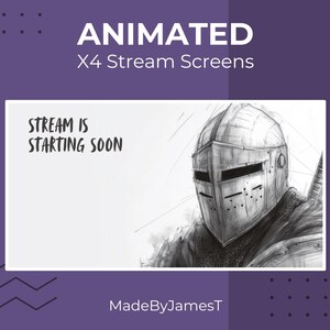 Sketched Knight Stream Screens for Twitch - Animated Background, Stream Starting Soon, Stream Package, Obs Overlay, Stream Overlay