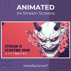 Japanese Samurai Mask Stream Screens for Twitch - Twitch Scenes, Stream Package, Starting Soon, Be Right Back, BRB, Ending, Offline