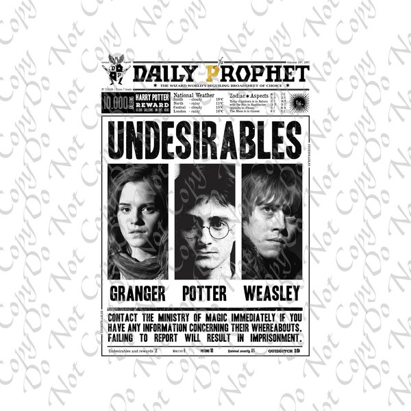 Daily Prophet Undesirables Poster Sub Sublimation Digital File Instant Download