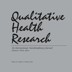 May include: A journal cover with the title "Qualitative Health Research" in large, stylized black lettering. The journal is subtitled "An International, Interdisciplinary Journal" and lists Julianne Cheek as editor. The cover is gray with the volume and date.