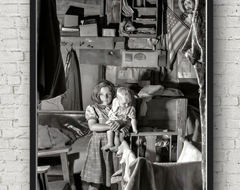 Girl Holds Baby by Crib 1941, Vintage American Photography, Historical Print, Museum Quality Print
