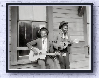 Músicos Viajantes Dedilham uma Música, Impressão Fotográfica Histórica, Arte de Parede Afro-Americana, Impressão de Qualidade de Museu