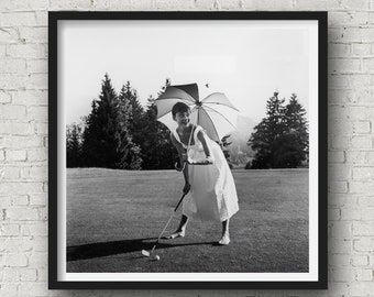 Audrey Hepburn Golfing Vintage Photograph | Digital Art Download