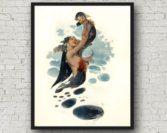 Collier Magazine Cover | Mermaid and Merbaby | 1911 | Museum Quality Print