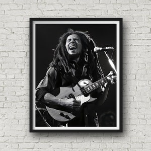 Bob Marley sur scène, impression d'icônes de musique, photo de musique vintage, art mural Marley, impression de qualité musée