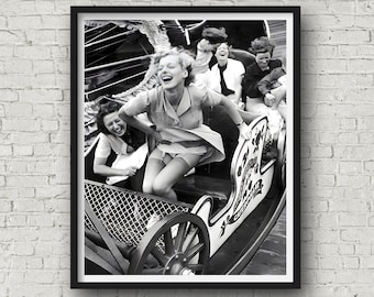 Fun on the Caterpillar Ride, Funny Vintage Photography Print, Retro Wall Art, Museum Quality Print