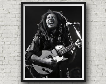 Bob Marley sul palco: stampa fotografica musicale d'epoca