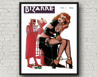 Bizarre Vol 3 1946 Woman Chained by Devil, Vintage Fetish Magazine Cover Print, Risque Wall Art, Vintage Illustration, Museum Quality Print
