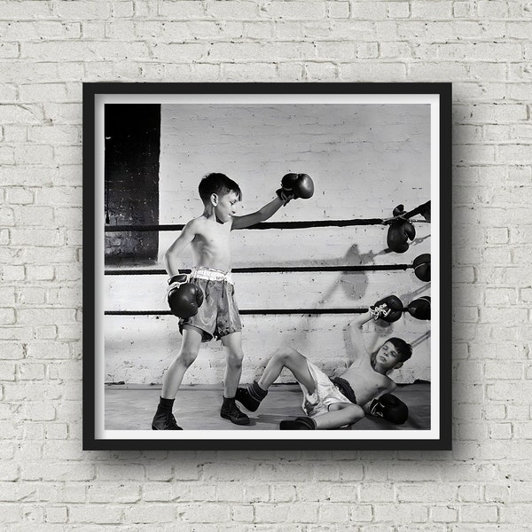Boxing at the Police Athletic League 1946, 1940s Photography, Vintage Photo Print, Boxing Print, Gym Wall Art, Mancave Wall Decor