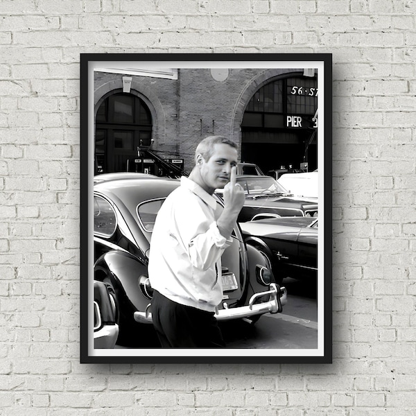 Paul Newman retournant l'oiseau 1967, vieille impression hollywoodienne, art mural homme des cavernes, photographie hollywoodienne vintage, impression de qualité musée