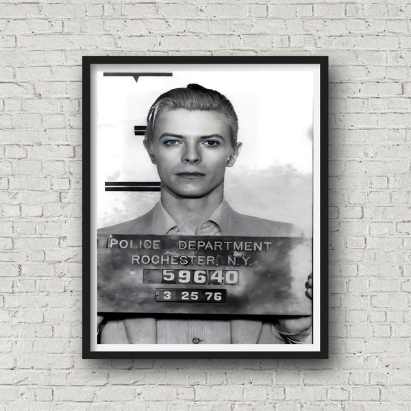 David Bowie 1976 Mugshot, Famous Mugshot Print, Retro Wall Art, David Bowie Print, Museum Quality Print