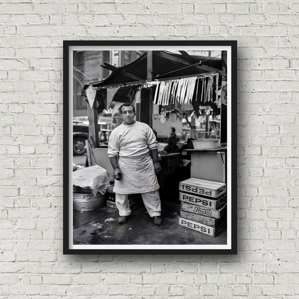 Hotdog Stand in New York 1963, Vintage Street Photography, Black and White Print, Retro Wall Art, Museum Quality Print