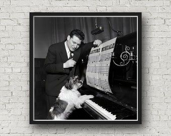 Vintage Dog Piano Print: Funny Music Room Wall Art