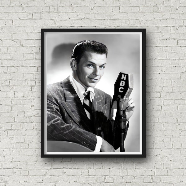 Frank Sinatra Poses with NBC Mic, Old Hollywood Print, Classic Men of Hollywood Poster, Vintage Hollywood Wall Art, Museum Quality Print