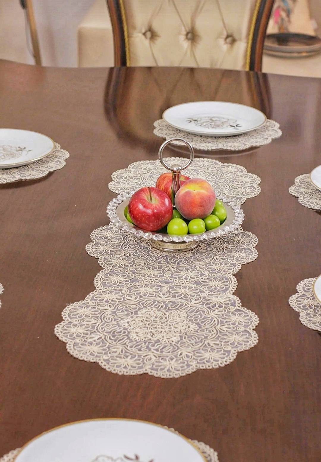 Lace Round Table Placemat Set of 12, Beige Table Mat Kitchen Decor