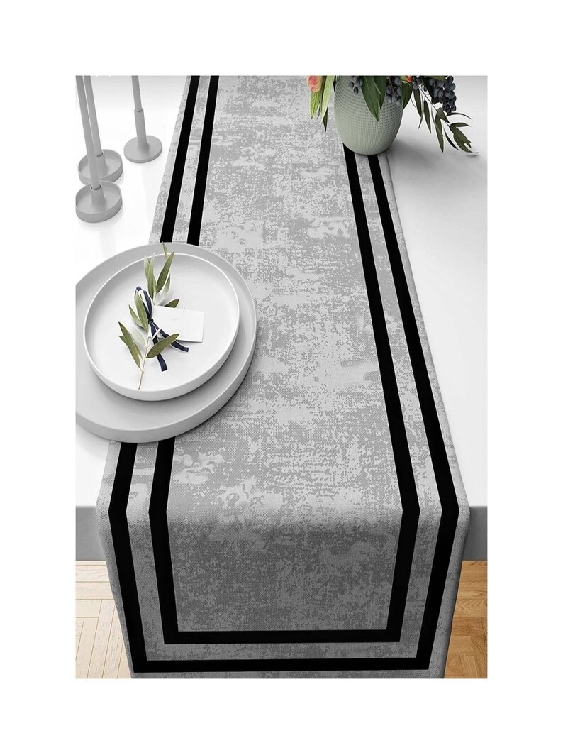 Grey Table Runner for Rustic Dining Room Decor, Linen Handmade Table