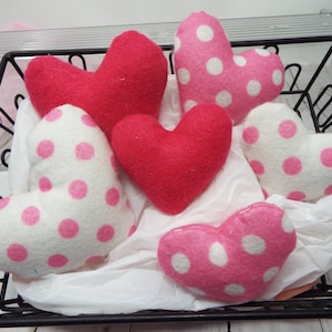 Bright Pink and Polka dot felt hearts collection, bowl fillers, tiered tray decoration, warm and whimsical set of stuffies