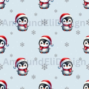 Nahtloses Muster " Weihnachts Pinguin Hellblau  " digitales Papier Stoffmuster Digitale Datei PNG & jpg Digital Download Winter Weihnachten