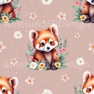 Nahtloses Muster " Boho Roter Panda Beige „ PNG & jpeg Digital Download Kindermuster Sofort Design Mädchen Tiere Stoffmuster Kinder