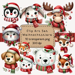Weihnachten Clipart Set 10 x PNG Datei  " Weihnachtstiere „ Sofort Download Weihnachtsdeko Bär Rentier Christmas Holiday inkl. Gewerbelizenz