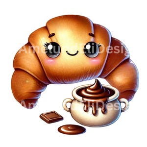Clip Art digitale Croissant al cioccolato Dolce al cioccolato File PNG trasparente 300 dpi File di download immediato Incl. Licenza commerciale Bambini Dolce Cibo