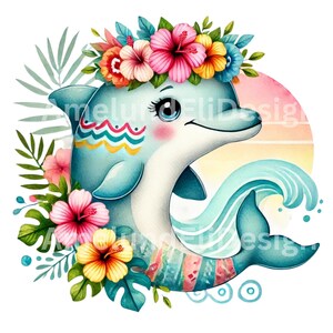 Clipe digital Verão Golfinho Bonito PNG Arquivo transparente 300 dpi Download instantâneo Arquivo Incl. Licença comercial Crianças Floral Clipart Boho