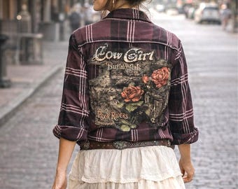 Flannel Shirt, Up-cycled , Western style, Cowgirl