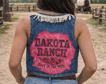Denim Vest, Up-cycled Western Boho, One of a Kind Festival Outfit