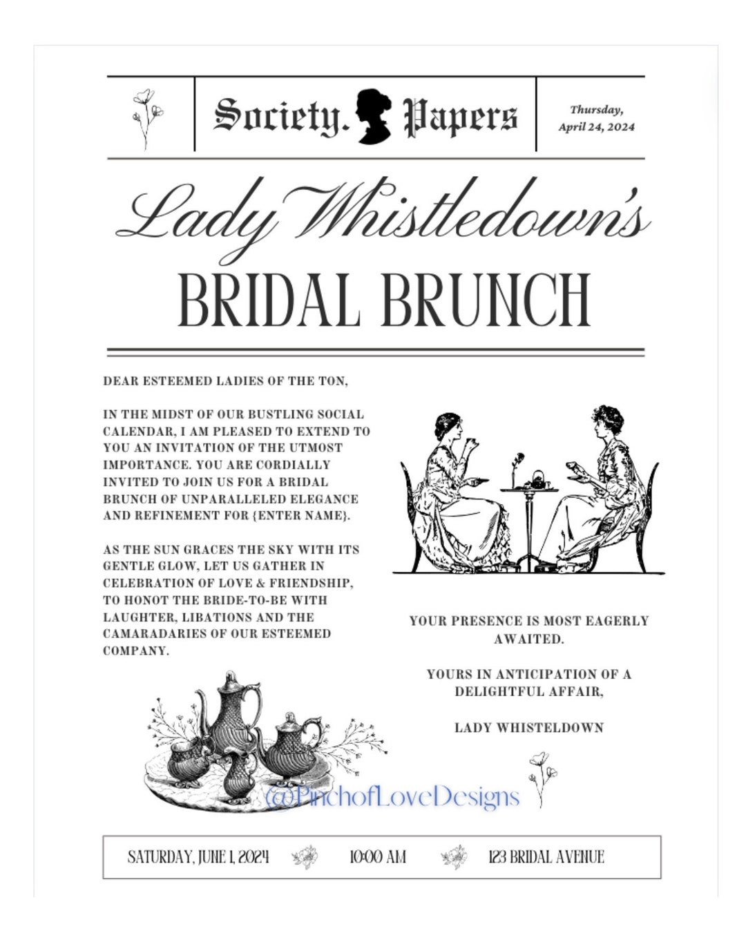 Editable Bridgerton Template, Lady Whistledown Society Paper, Blank Editable Bridgerton Template, Lady Whistledown Society Paper, Blank