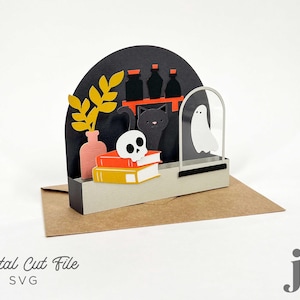 Carte d'Halloween confortable fichier de coupe SVG modèle de découpe numérique pour Cricut, Silhouette, frère Scan N Cut, Siser Juliette