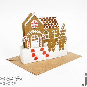 Cartão pop-up de casa de gengibre, arquivo de corte SVG de cartão de caixa 3D | Modelo de corte digital para Cricut, Silhouette, Brother Scan N Cut