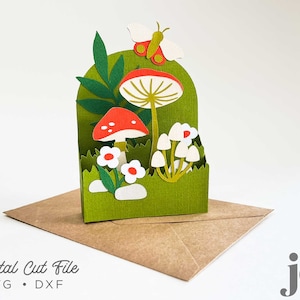 Arquivo SVG de cartão pop-up de cogumelo | Arquivo de cartão pop-up de fungo para Cricut, Silhouette, Brother Scan N Cut | Cartão comemorativo 3D DIY | SVG de corte de papel