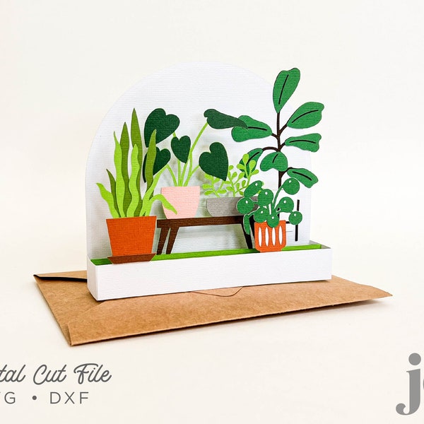 3D Plants Box Card SVG Cut File | Pop Up Card Digital Cutting Template for Cricut, Silhouette, Brother Scan N Cut