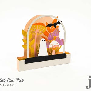 Plantilla de corte digital SVG de tarjeta desplegable/caja de terrario de fantasmas de Halloween para Cricut, Silhouette, Brother Scan N Cut, Siser Juliette