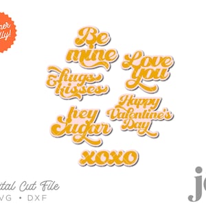 Salutations de la Saint-Valentin rétro et mots SVG Fichiers/modèles de découpe numérique pour Cricut, Silhouette, frère Scan N Cut