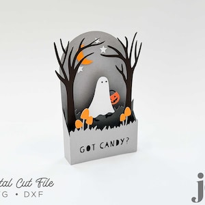 3D Fantôme d'Halloween dans les bois boîte pop-up carte fichier de coupe SVG Modèle de découpe numérique pour Cricut | Silhouette | Numérisation et découpe Brother