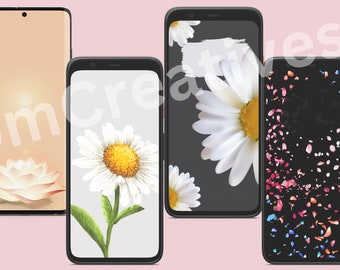 Flower Wallpaper / Lock Screen Backgrounds / Phone Art / Digital Download / Daisies / Lotus Flower / Colorful Flower Petals / Digital Art
