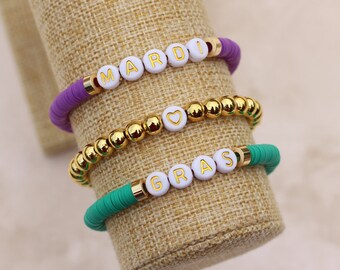 Mardi Gras Bracelet | Heishi Bead Mardi Gras Bracelet | Custom Mardi Gras Bracelet | Personalized Mardi Gras Bracelet | Mardi Gras Gift