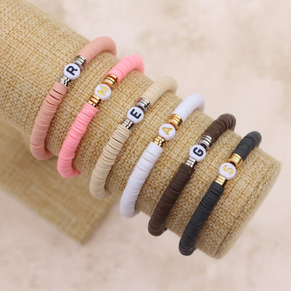 Personalized Initial Letter Bracelet | Custom Letter Bead Bracelet | Initial Bracelet | Colorful Initial Bracelet | Clay Bead Bracelet