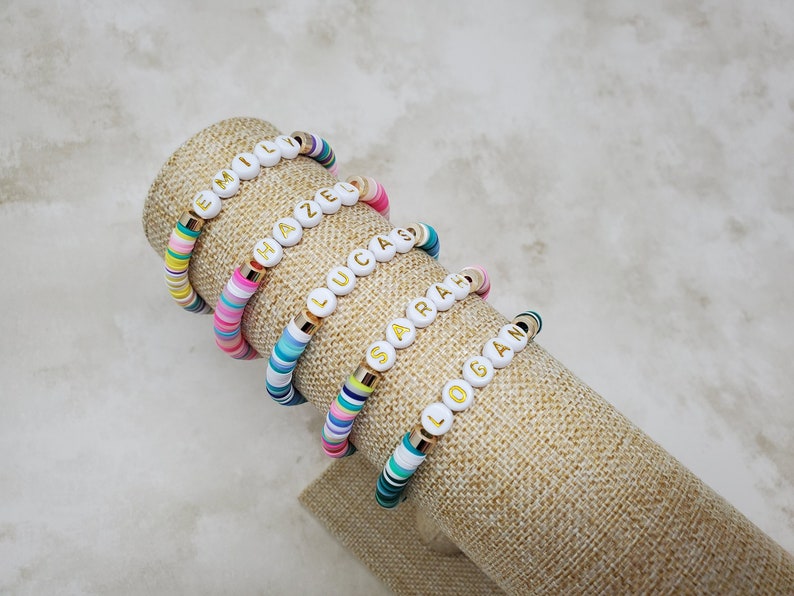 Full Of Color Name Bracelet, Custom Bead Bracelet, Heishi Bracelet, Custom Gifts image 1