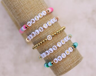 Easter Basket Stuffer | Personalized Heishi Bead Name Bracelet for Kids | Custom Letter Bracelet | Spring Jewelry Gift Idea