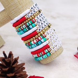 Christmas Heishi Bracelet | Personalized Christmas Heishi Bracelet | Christmas Friendship Bracelet | Holiday Bracelet