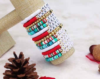 Christmas Heishi Bracelet | Personalized Christmas Heishi Bracelet | Christmas Friendship Bracelet | Holiday Bracelet