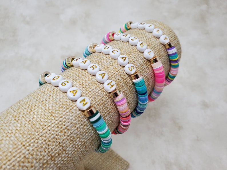 Full Of Color Name Bracelet, Custom Bead Bracelet, Heishi Bracelet, Custom Gifts image 5