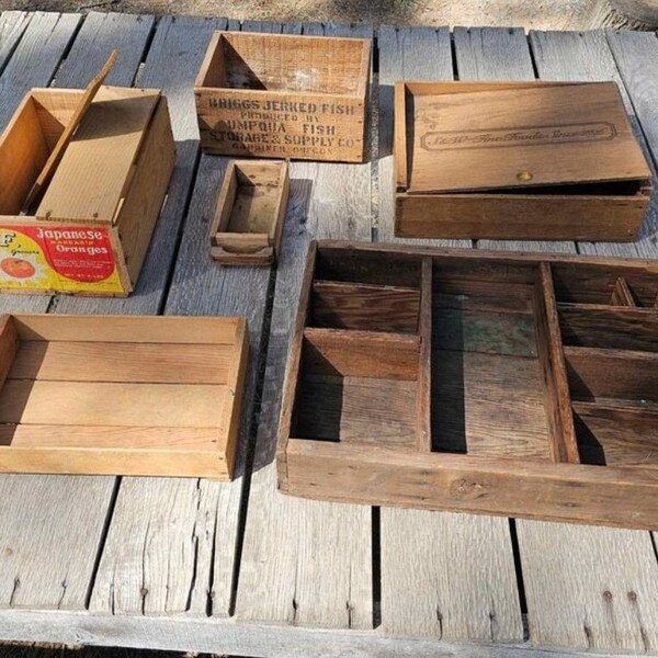 Vintage Weathered Wooden Boxes, Planters, Garden Decor, Farmhouse Style, Rustic