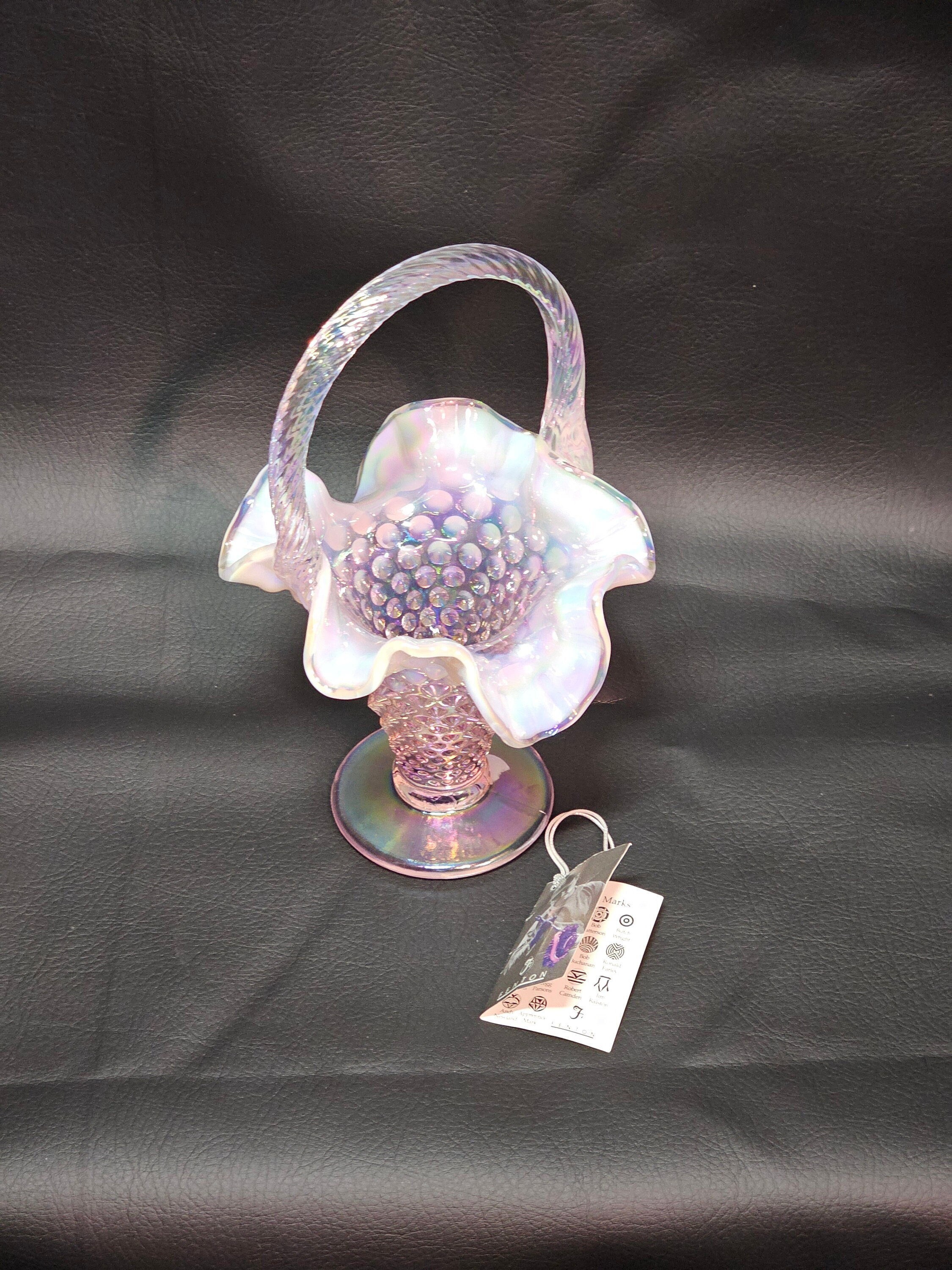Fenton Pink Opalescent Hobnail Basket Art Glass With Ruffled Edge Ref ...
