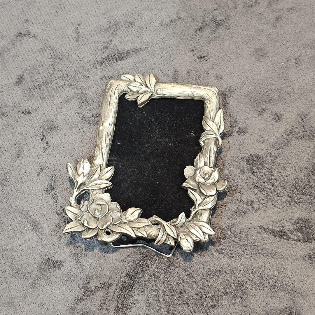 Tiny Vintage Pewter Metal Picture Frame With Delicate Flower Border ...