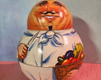 Bristol Ware Chef Excellent Condition Roly Poly Vintage 1980 Rotund Fat French CHEF Lidded Storage Tin