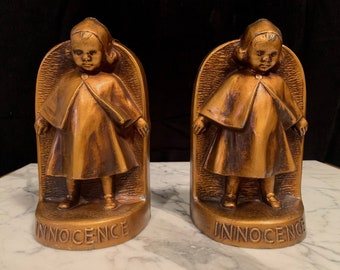 Vintage | Cast Metal | Dutch Girl | Young Girl | Child | ‘Innocence’ | Bookends | Art Statues | Home Decor | by L.D.B. Bloch Co NYC